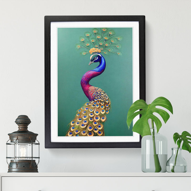 Peacock Vol.2 - Single Picture Frame Painting, 64cm H x 46cm W x 2cm D, Oak