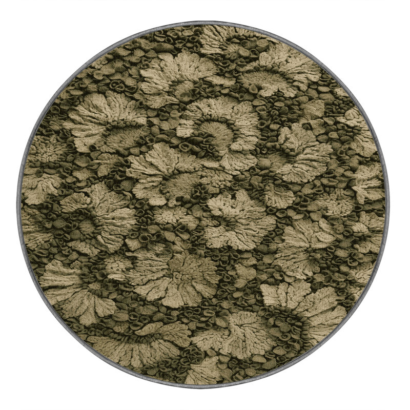 Machine Washable Botanical Brown Area Rug, Round 5'