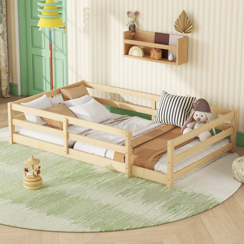 Lit de sol avec clôture Montessori, Naturel, Complète