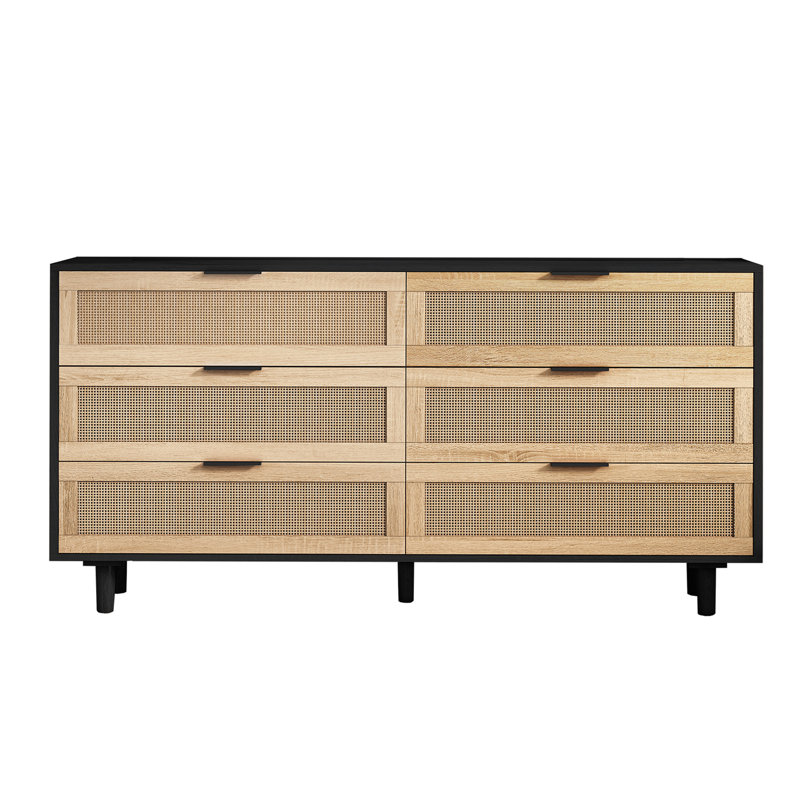Armoire de rangement en rotin à 6 tiroirs avec matériaux de haute qualité, idéale pour la chambre à coucher, le salon et divers besoins de rangement
