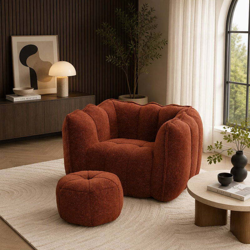 Fauteuil à billes Soft avec repose-pieds, Brun-rouge
