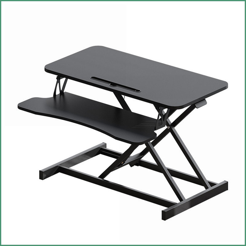Desk Converter, 32 Inch Height Adjustable Sit to Stand Riser with Dual Monitor Workstation &amp; Wide Keyboard Tray | Black | MDF+Metal