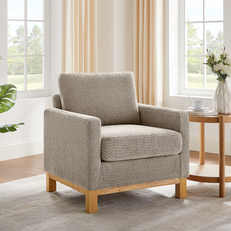 Chaise rembourrée avec accoudoirs et pieds en bois massif , Rembourrage en mousse brune
