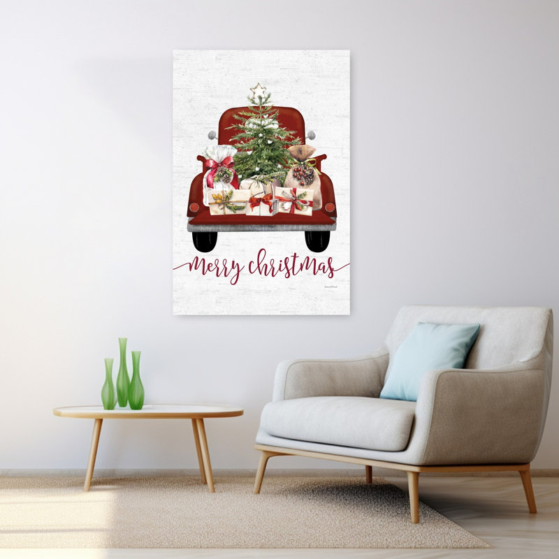 Merry Christmas Truck, arbre de Noël contemporain, art d'hiver, H 48 po x l 32 po