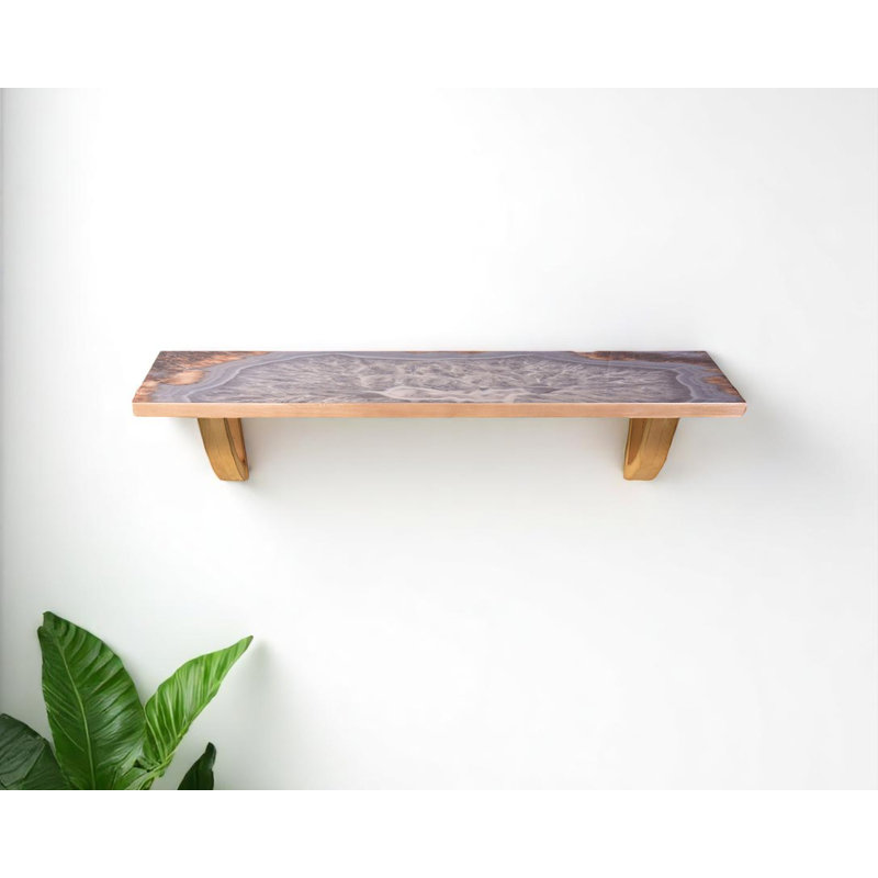 24" Gray And Natural Wood Wall Mounted Accent Shelf