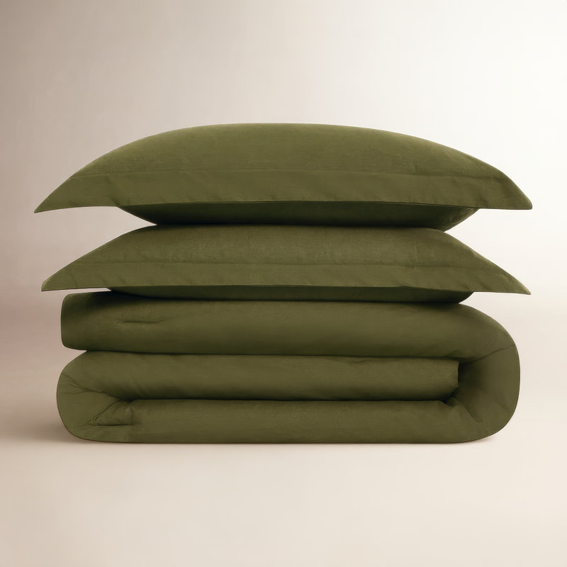 Nena Bedding, 1 édredon de très grande taille et 2 taies déco, Vert olive