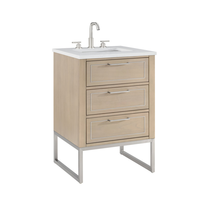Markham 24'' Single Bathroom Vanity with Top, Cashmere Gray, Brushed Nickel, Universal Calacatta Quartz