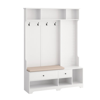 Multi-Purpose Hallway Hall Tree With Removable Linen Cushioned Entryway Bench