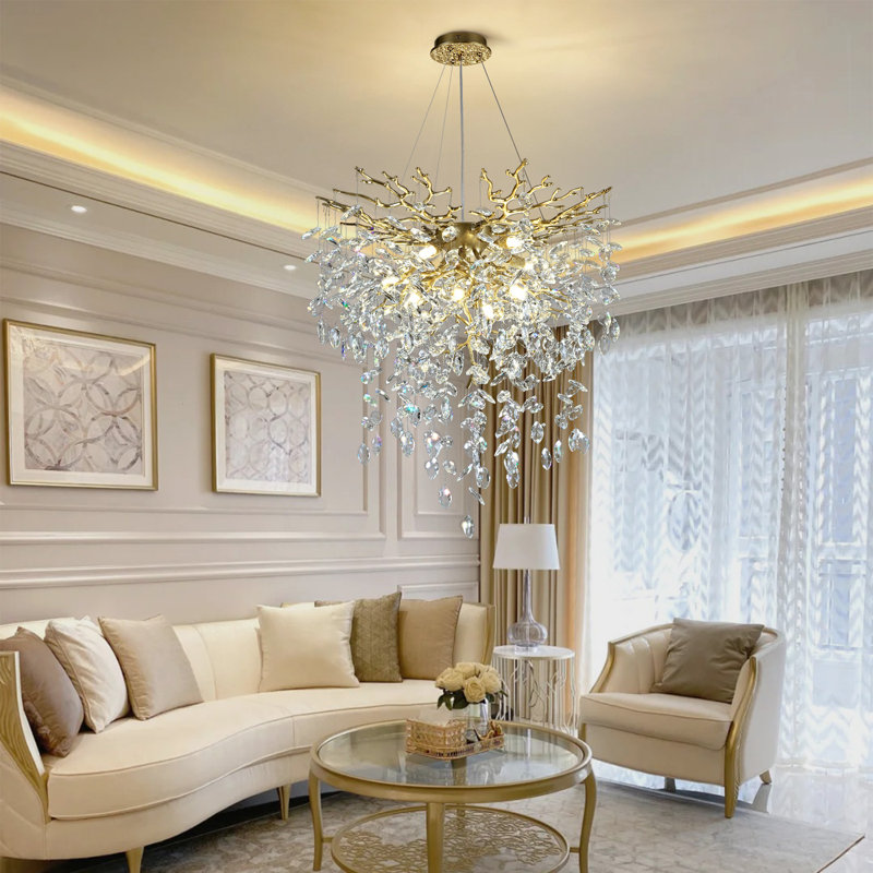Luminaire suspendu en cristal 9 lumières, Argent argent