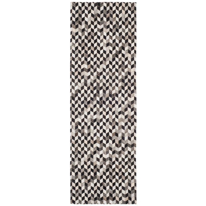 Patricio Studio Leather Hand Woven Leather Geometric Rug, Runner 2'3" x 7'
