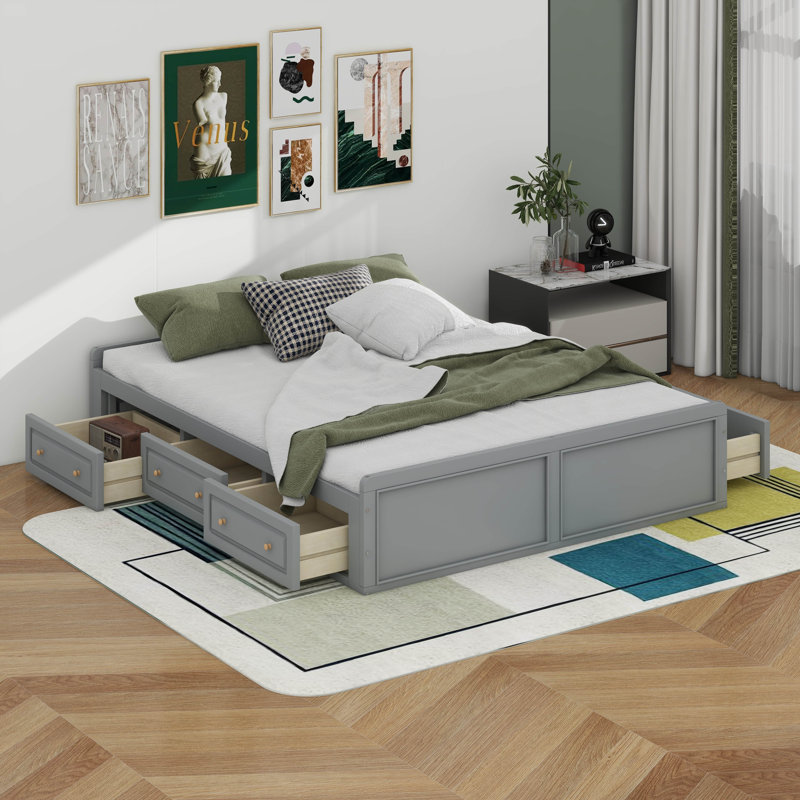 Structure de lit plateforme en bois avec 6 tiroirs