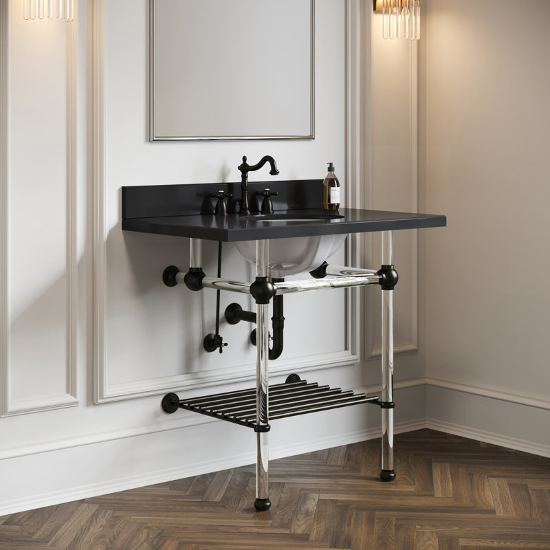 Kingston Brass Templeton 36-Inch Black Granite Console Sink with Acrylic Legs and Shelf (8-Inch, 3-Hole)