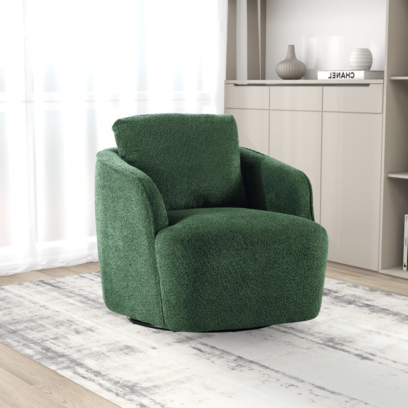 Upholstered Swivel Barrel Chair, Green Boucle