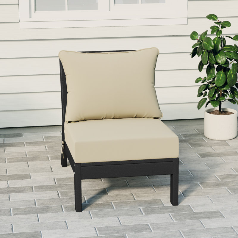 Deep Seating Armless Chair With Cushions, Beige, Black