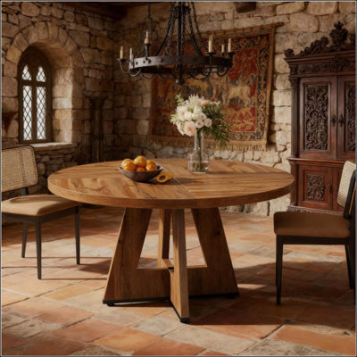 Table de salle à manger ronde en bois d'ingénierie durable, spacieuse et élégante pour les réunions de famille