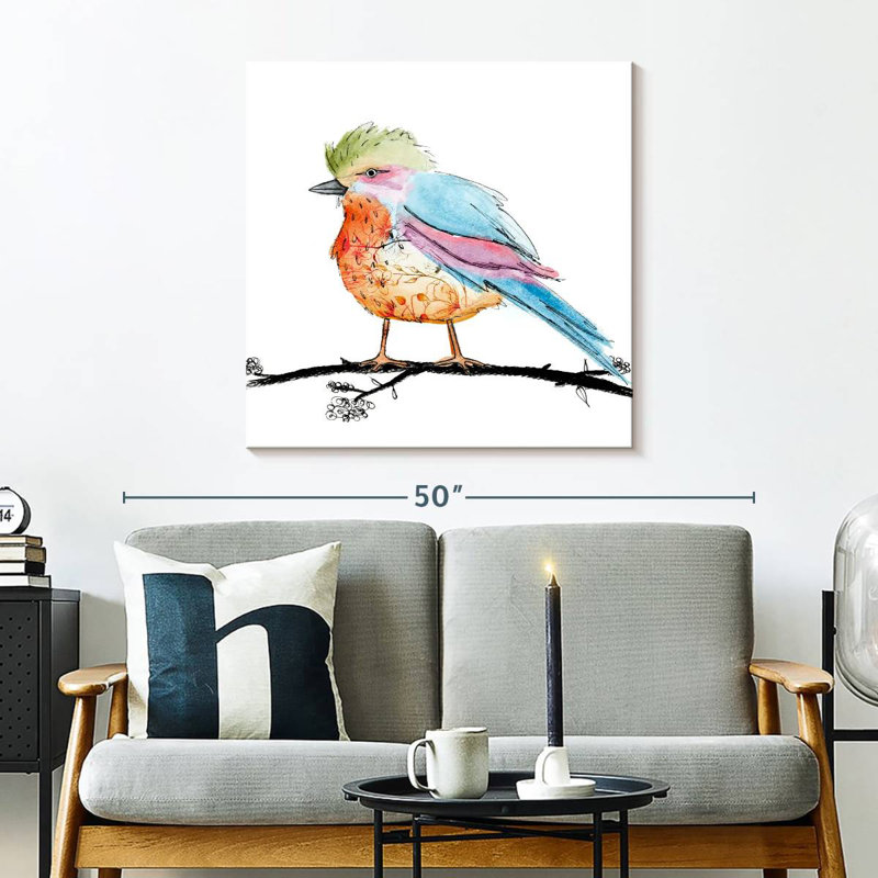Brampt floral, oiseau brillant I, H 30 po x l 30 po
