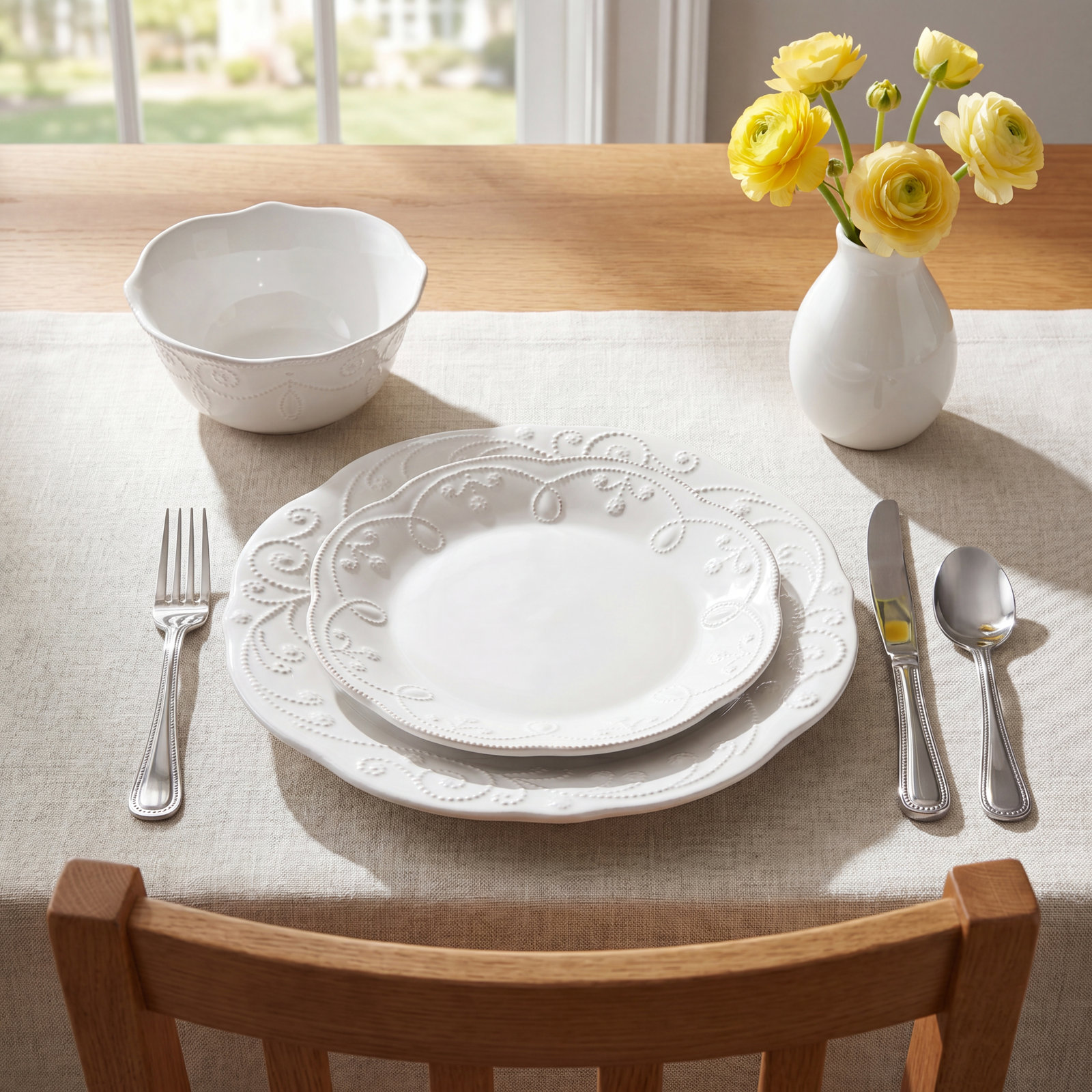 French Perle White Stoneware Dinnerware Set