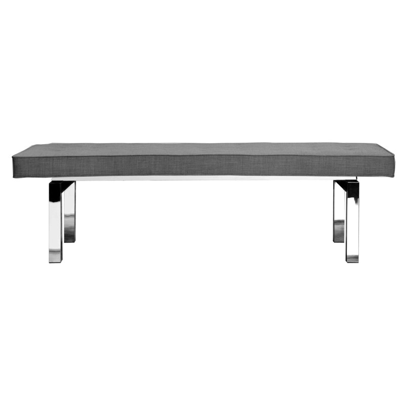 Banc de chambre Lina capitonné – Tissu anthracite avec assise capitonnée et pieds en acier argenté, Gris anthracite