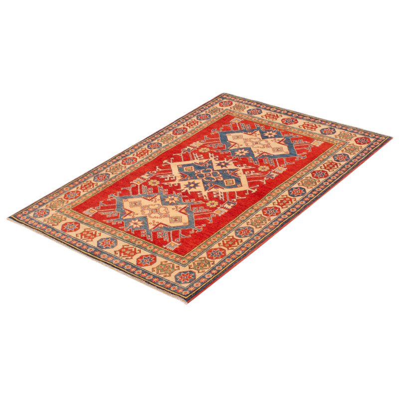 Tapis rouge en laine noué à la main de conception unique 4 pi 3 po x 6 pi New Age Ghazni