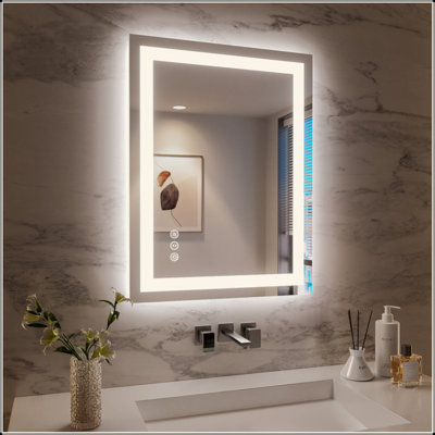 Miroir de salle de bain sans cadre à DEL avec éclairage à intensité variable et fonction antibuée, élégant et stylé