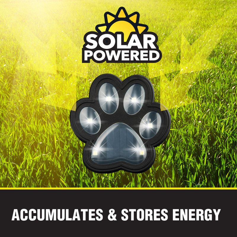Bell+Howell Solar Powered Paw Print Disk Lights, Wireless Auto On/Off Solar Pathway Garden Lights