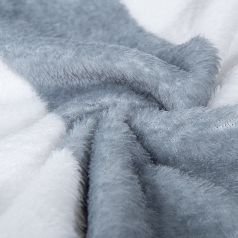 Couverture en flanelle super douce, Gris, blanc / rayé, Jeté