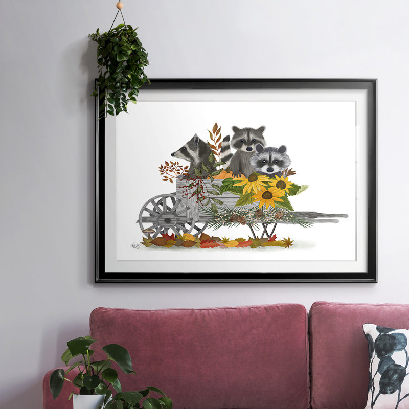 " Raccoon Wheelbarrow ", Black, 30" H x 44" W x 1.5" D