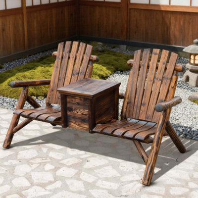 Double Adirondack Chair Loveseat with Built-In Ice Bucket