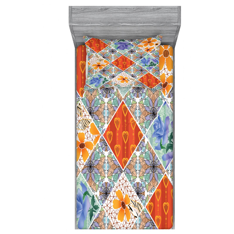 Microfiber Patchwork Sheet Set, Twin XL Sheet Set with Fitted Sheet