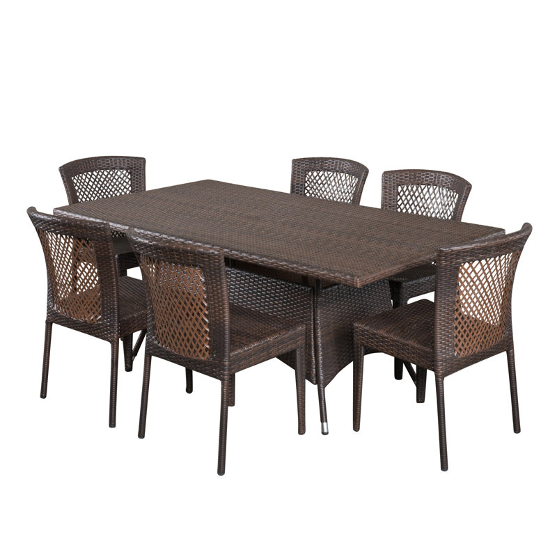 Jamal 6 - Person Wicker Patio Dining Set with Rectangular Table