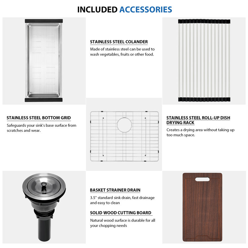 25 Black Stainless Steel Kitchen Sink 25X22 Black Kitchen Sink Workstation, Scamall 16 Gauge Stainless Steel Topmount Single Bowl Drop In Sinks 10'' Deep Bowl Sinks