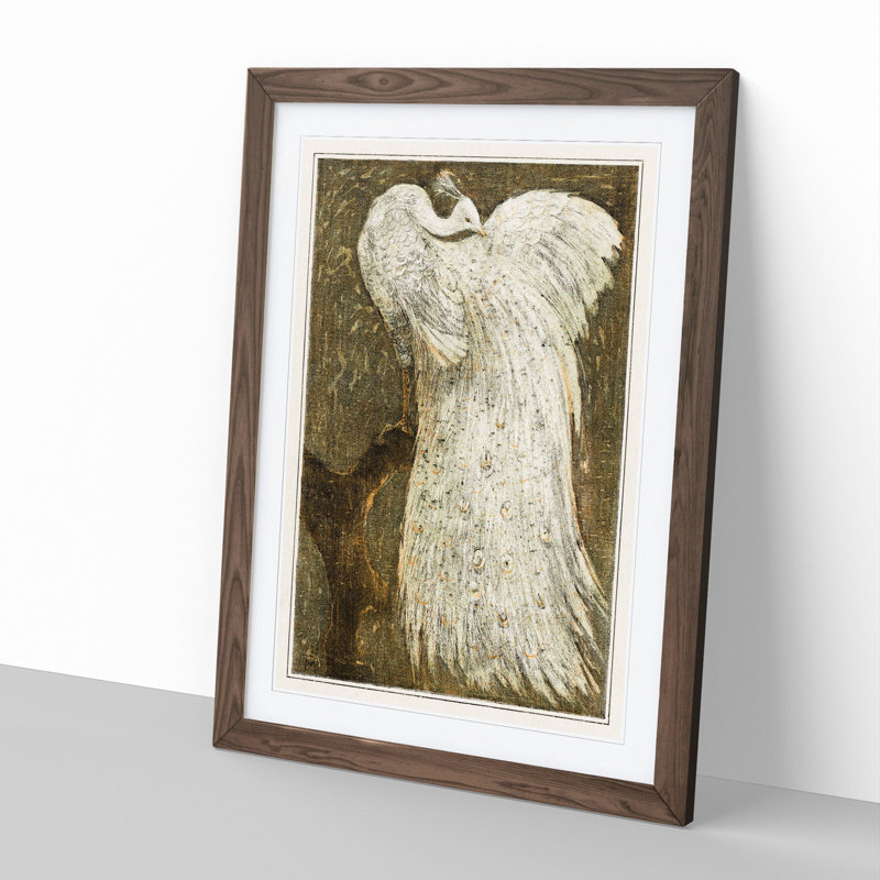 White Peacock by Theo Van Hoytema - Picture Frame Painting, Walnut, 48cm H x 36cm W x 2cm D