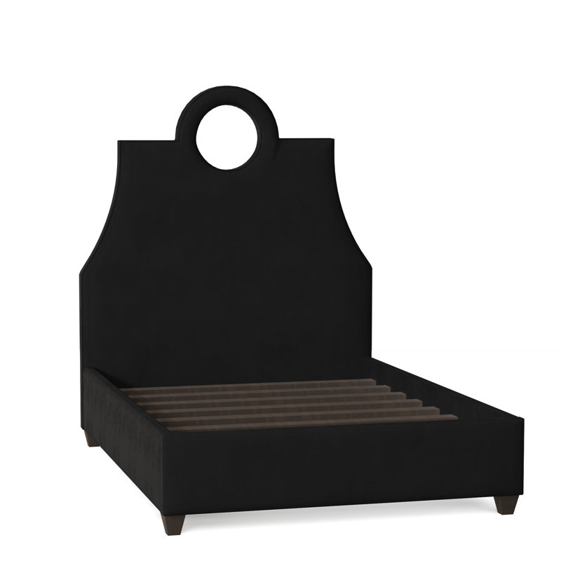 Tess Upholstered Bed, Queen, Bella Black Performance Velvet, Brown Mahogany