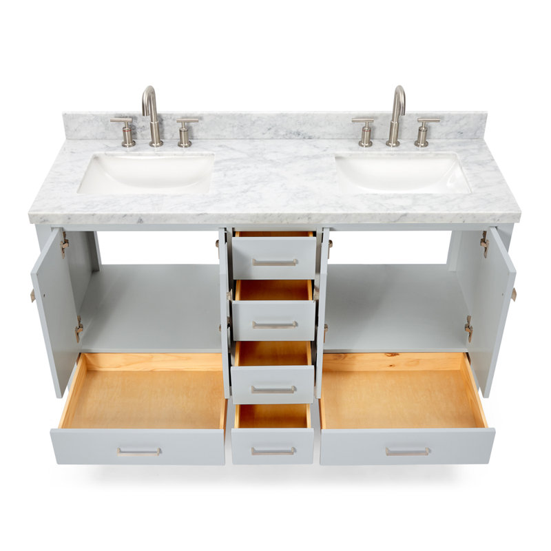 Ensemble de meuble-lavabo double 61 po Cambridge, Gris / Nickel brossé