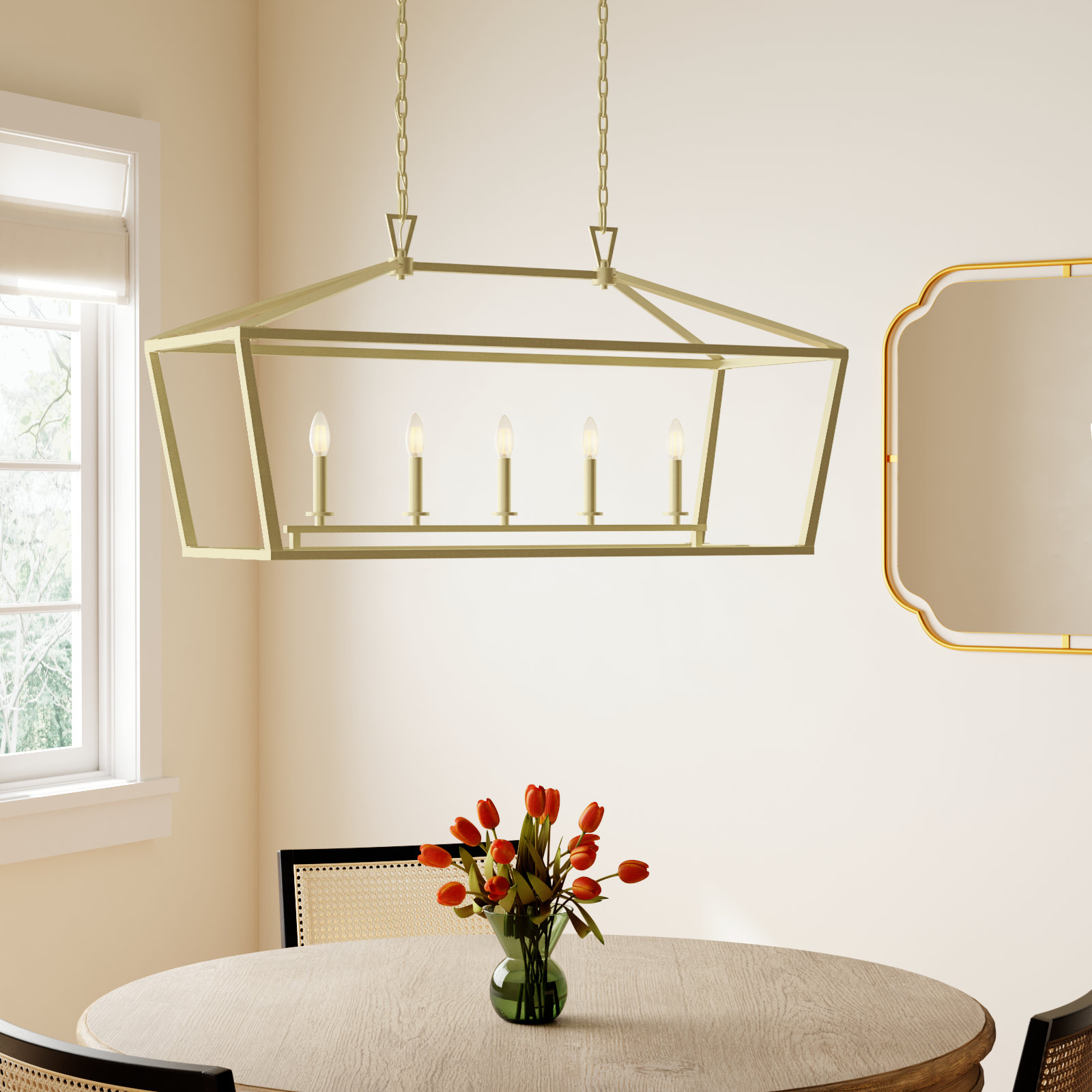 Hastings Dimmable 5-Light Pendant, Warm Brass, 23.5" H x 44" W x 16" D