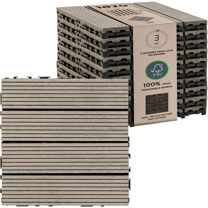 Dalles de terrasse composites emboîtables, revêtement de sol extérieur résistant aux intempéries pour patio, balcon, terrasse sur le toit et terrasse, gris