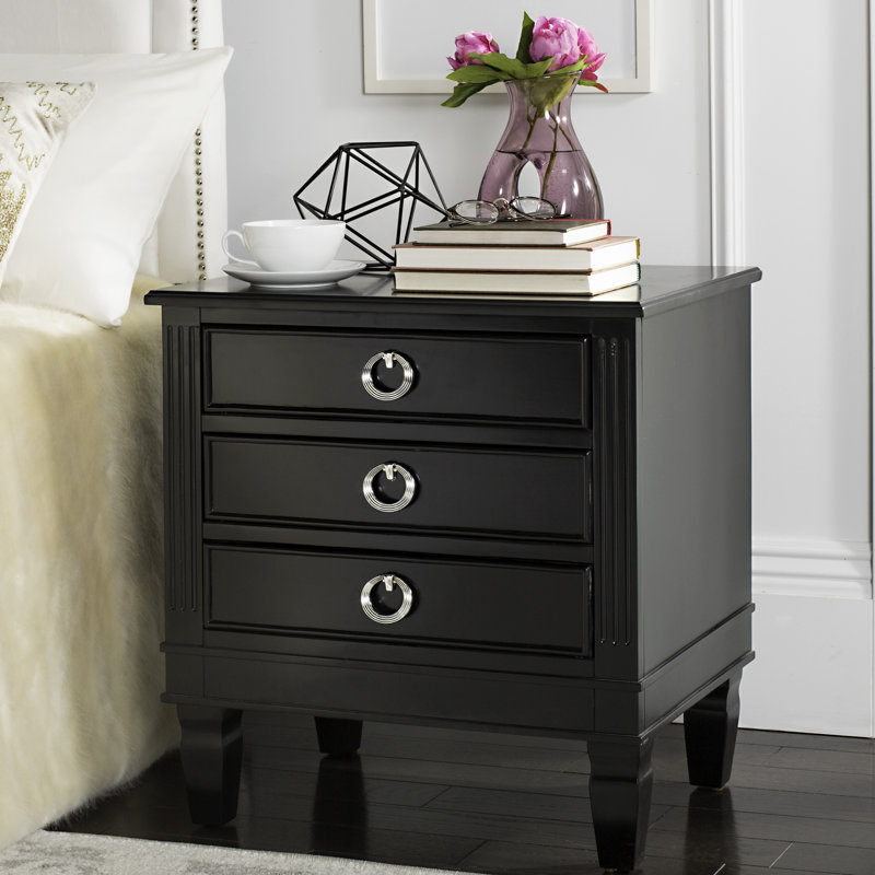 Aonesty 24'' W Solid Wood Nightstand, Black