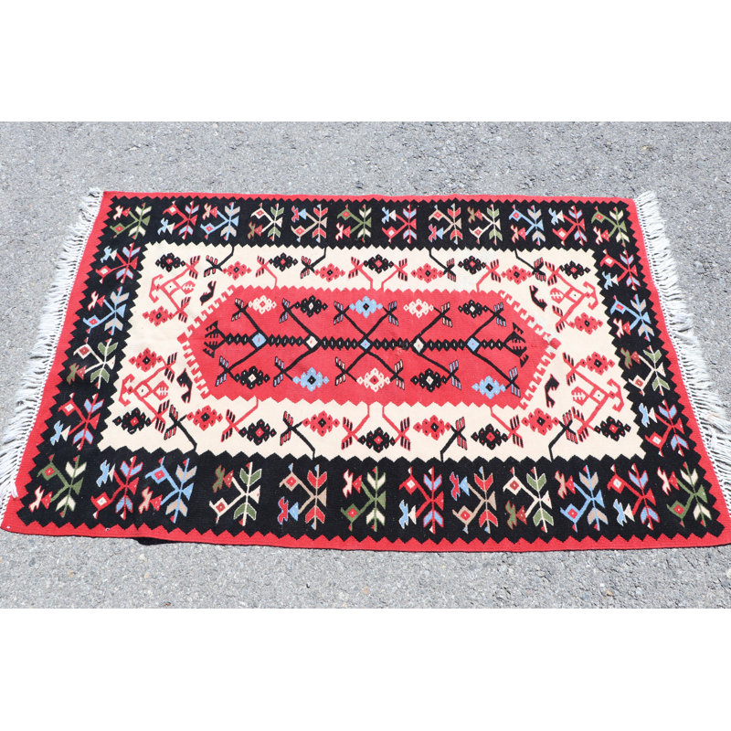 Kilim turc fait à la main dans un motif géométrique rouge de style bohémien