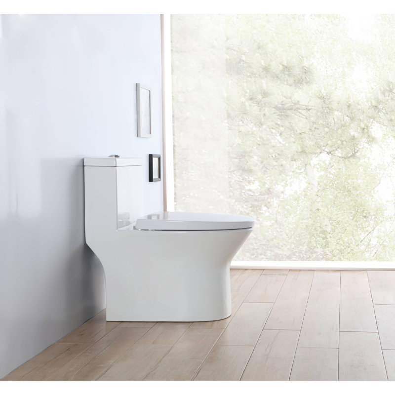 One-Piece Water Saver 4 GPF Compact Elongated Commercial Grade Dual Flush Toilet