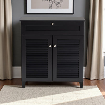 Mylene Dark Grey Finish 4-Shelf Wood Shoe Cabinet with 1- Drawer, 33.12" H X 30.52" W X 14.41" D