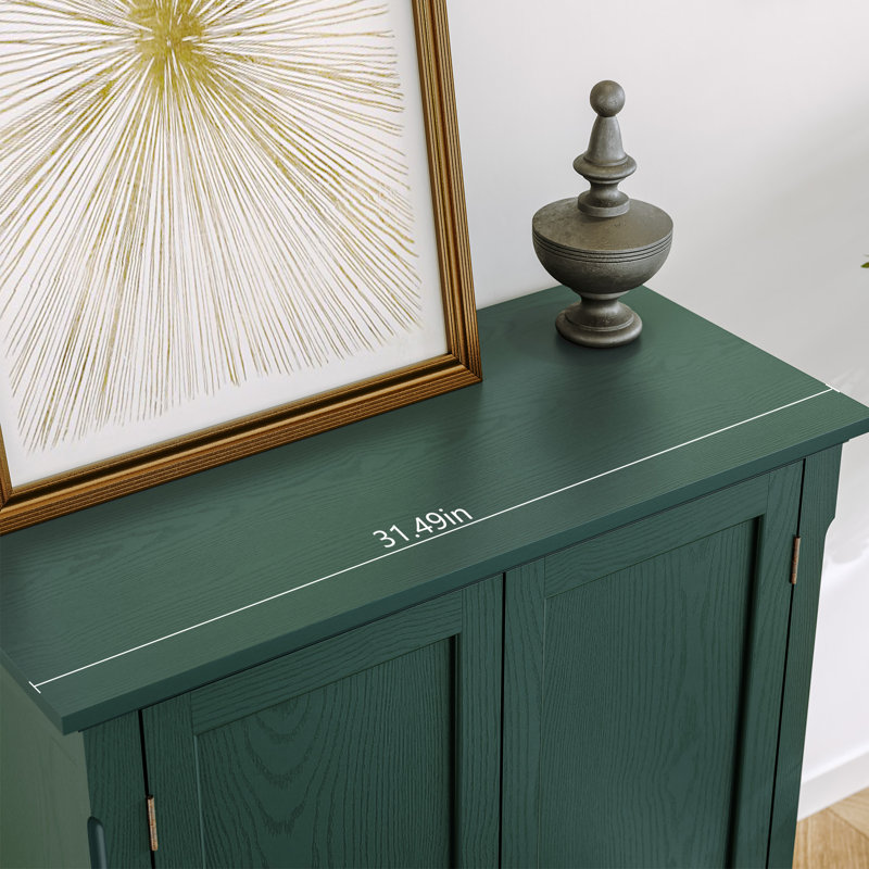 Buffet 34,5 "en placage de bois massif rétro avec tablettes réglables, vert, Vert