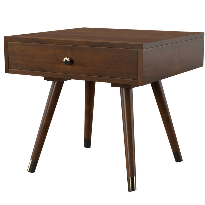 Table de bout en bois massif avec rangement Bryceon, Brun