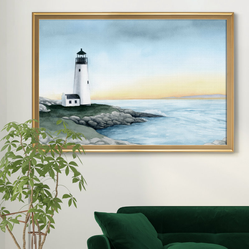 Phare de la baie I - cadre photo, reproduction d'art sur toile, Doré, H 26,5 po x l 36,5 po x P 1,5 po