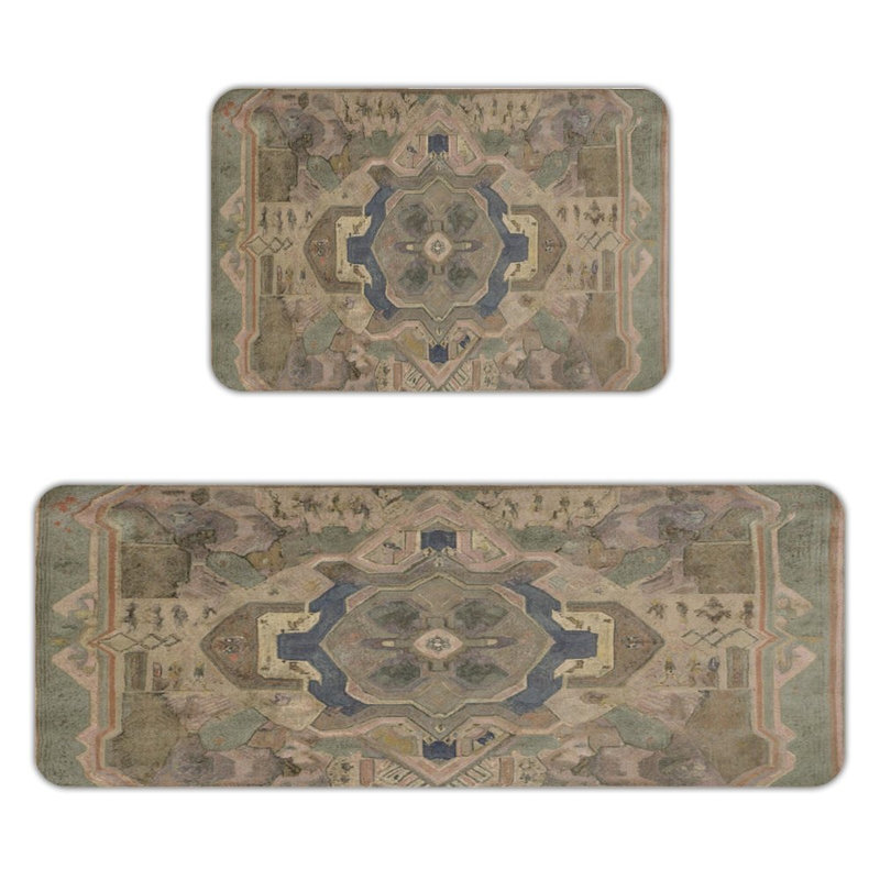 Tapis de cuisine géométrique 2 pièces Antique Palace, Brun oriental