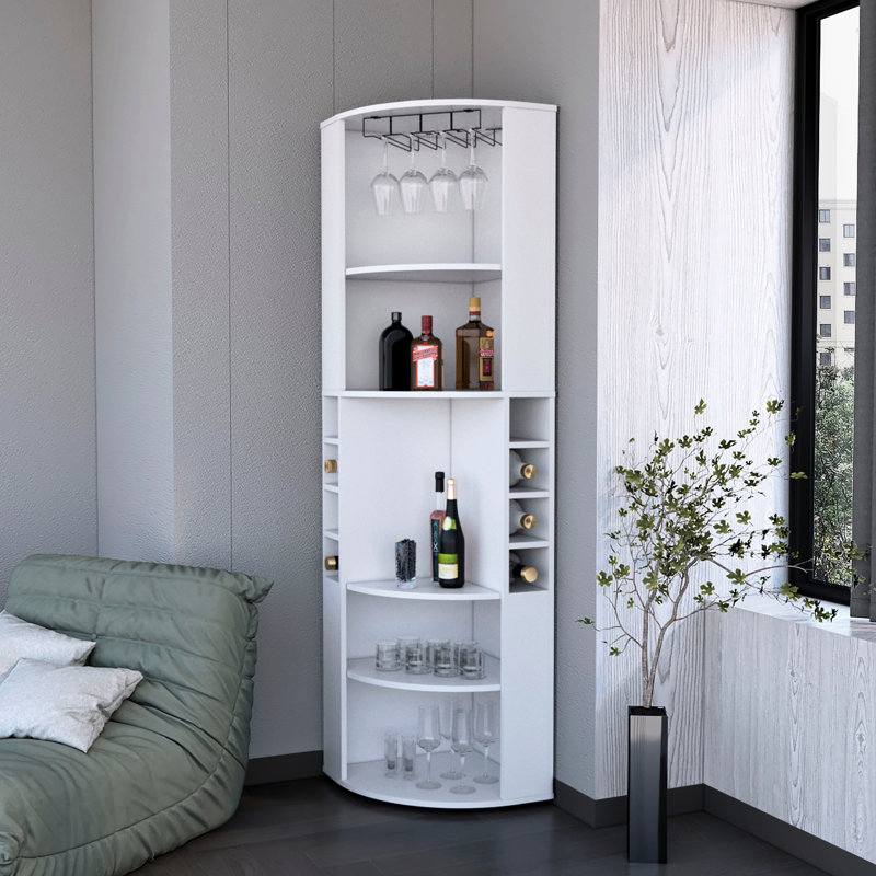 5-Shelf White Corner Bar Cabinet For Home - Optimizes Room, And Chic 5 Shelf Entertaining Fits Corners Precisely,, White