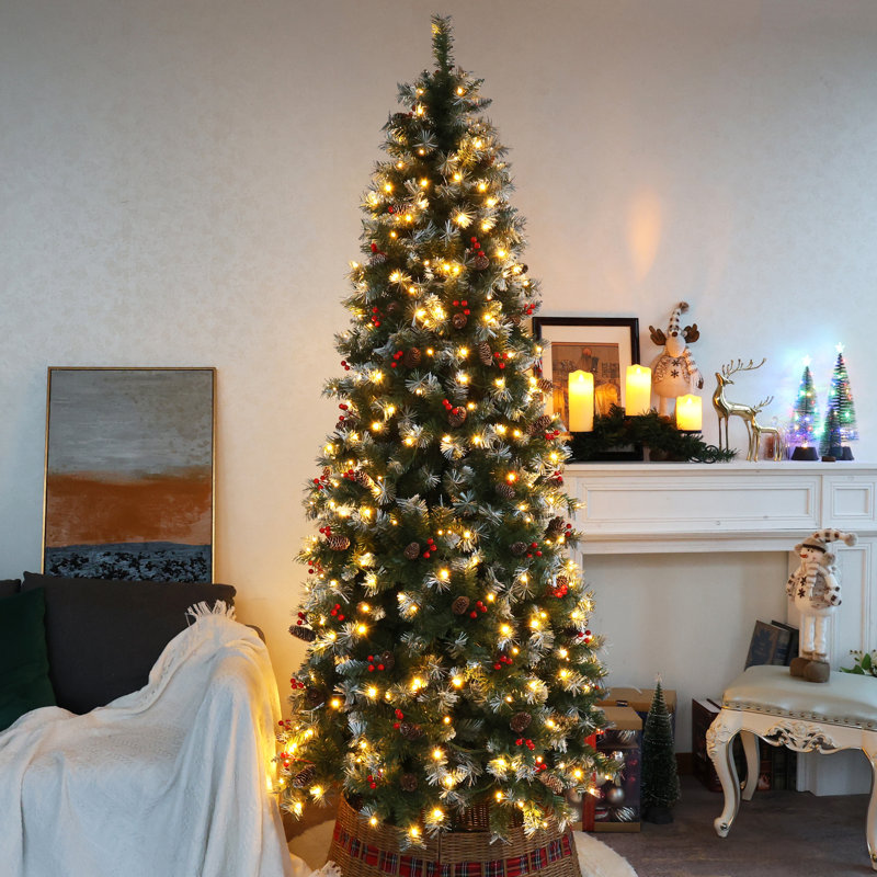Lighted Artificial Pine Christmas Tree, 6 ft 