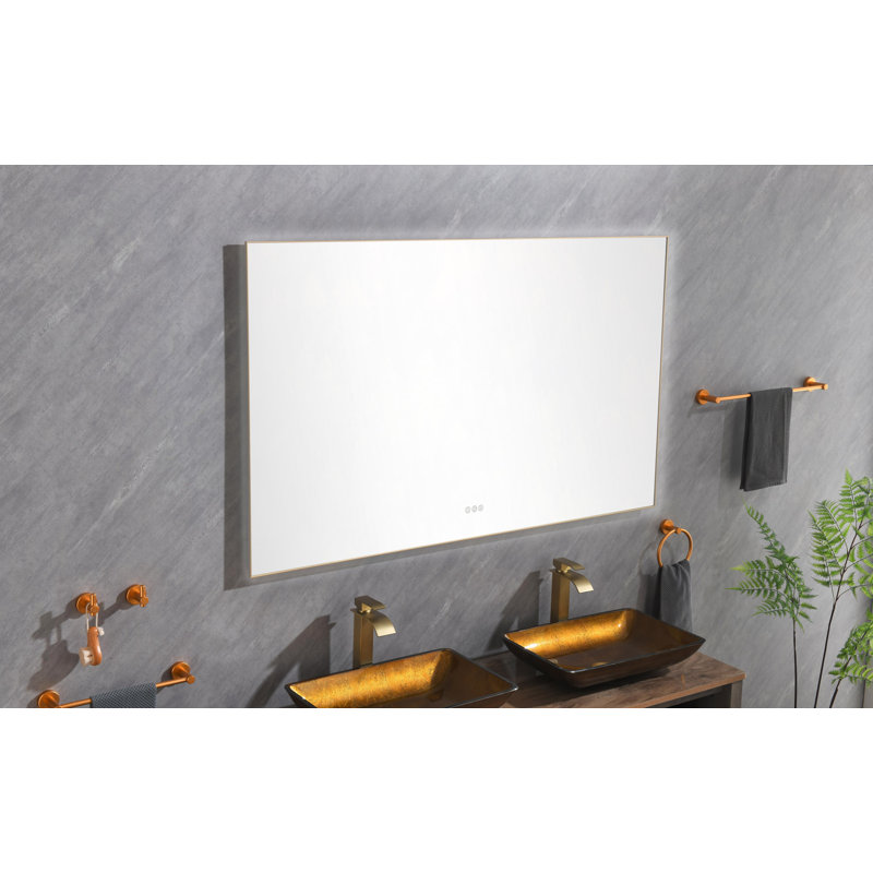Miroir de salle de bain 60 po x 36 po à DEL avec rétro-éclairage et miroir mural, Doré