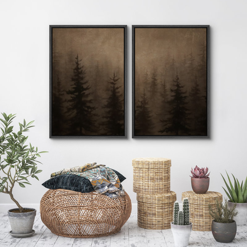 Moody Misty Forest Pine Silhouette, H 36 po x l 24 po x P 1,5 po, Noir