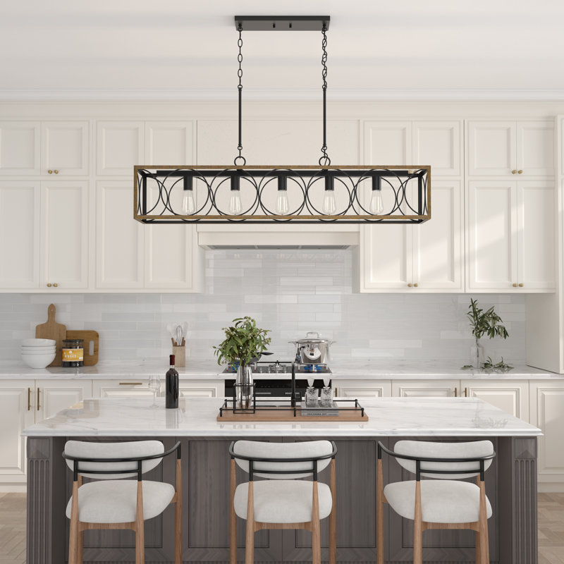 Lustre carré / rectangulaire à 5 lumières pour îlot de cuisine à intensité variable