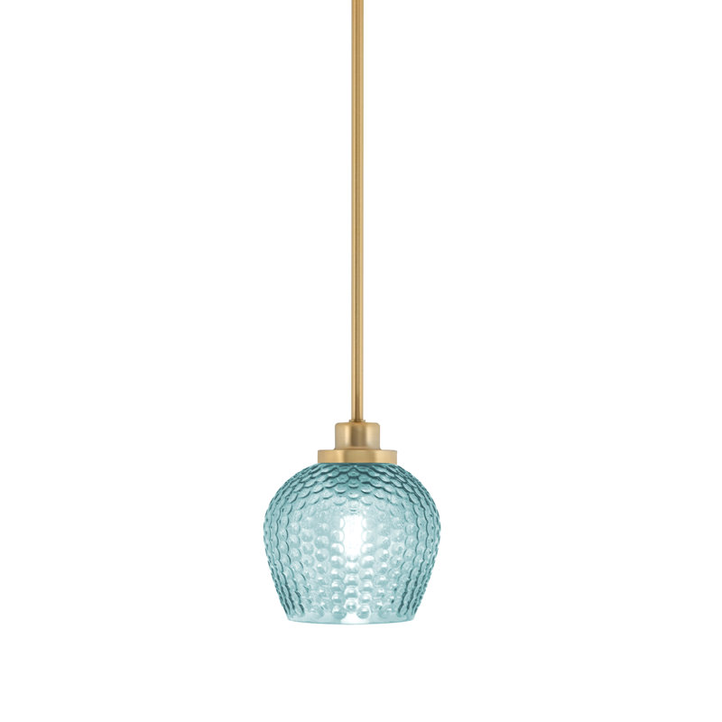 Mini-luminaire suspendu Scituate en laiton New Age, verre turquoise 6 po, Bleu, Laiton